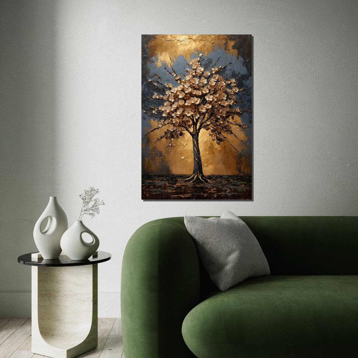 Golden Blossom Tree Canvas, Floral Wall Art, Nature Abstract, Gold  Blue Canvas, Wall Art Canvas Design, Ready to Hang Decoration