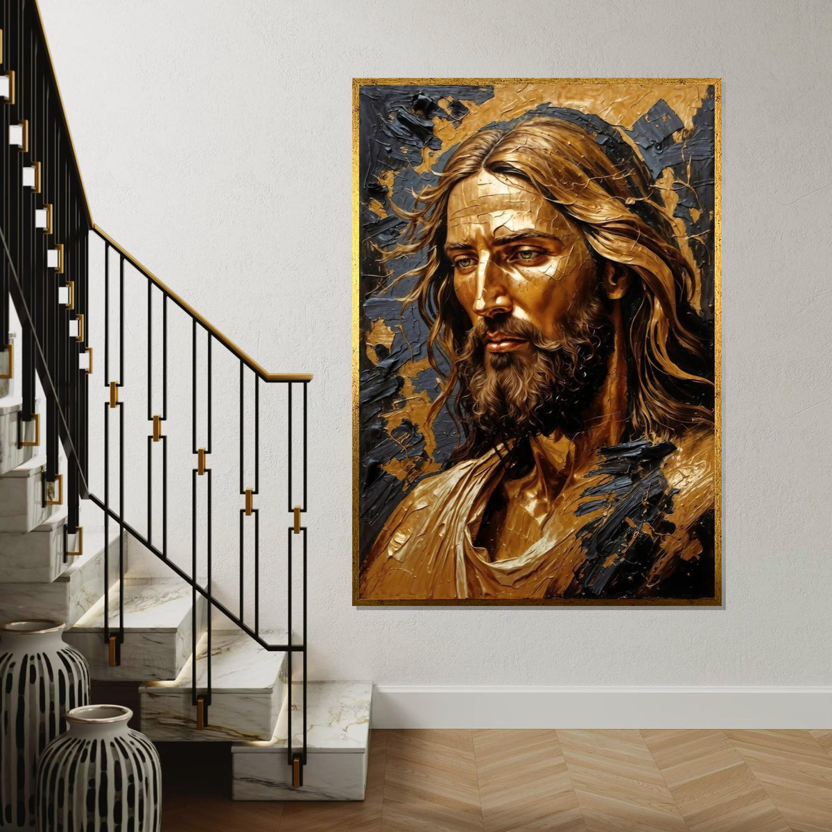 Golden Savior, Jesus Wall Art, Jesus Christ Canvas, Religious Art, Wall Art Canvas Design, Ready To Hang Decoration, Elegant Canvas