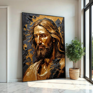 Golden Savior, Jesus Wall Art, Jesus Christ Canvas, Religious Art, Wall Art Canvas Design, Ready To Hang Decoration, Elegant Canvas