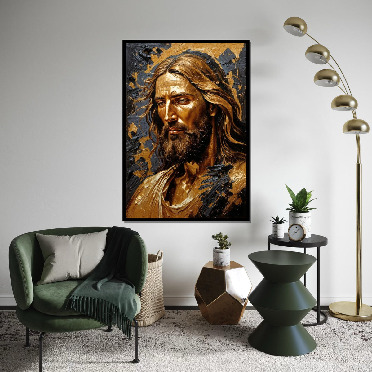 Golden Savior, Jesus Wall Art, Jesus Christ Canvas, Religious Art, Wall Art Canvas Design, Ready To Hang Decoration, Elegant Canvas