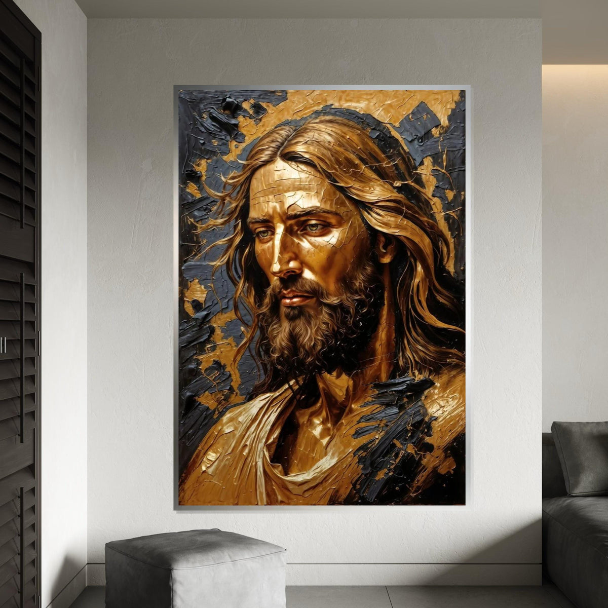 Golden Savior, Jesus Wall Art, Jesus Christ Canvas, Religious Art, Wall Art Canvas Design, Ready To Hang Decoration, Elegant Canvas