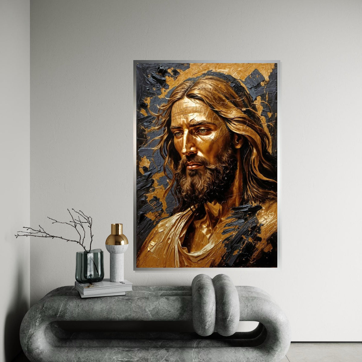 Golden Savior, Jesus Wall Art, Jesus Christ Canvas, Religious Art, Wall Art Canvas Design, Ready To Hang Decoration, Elegant Canvas