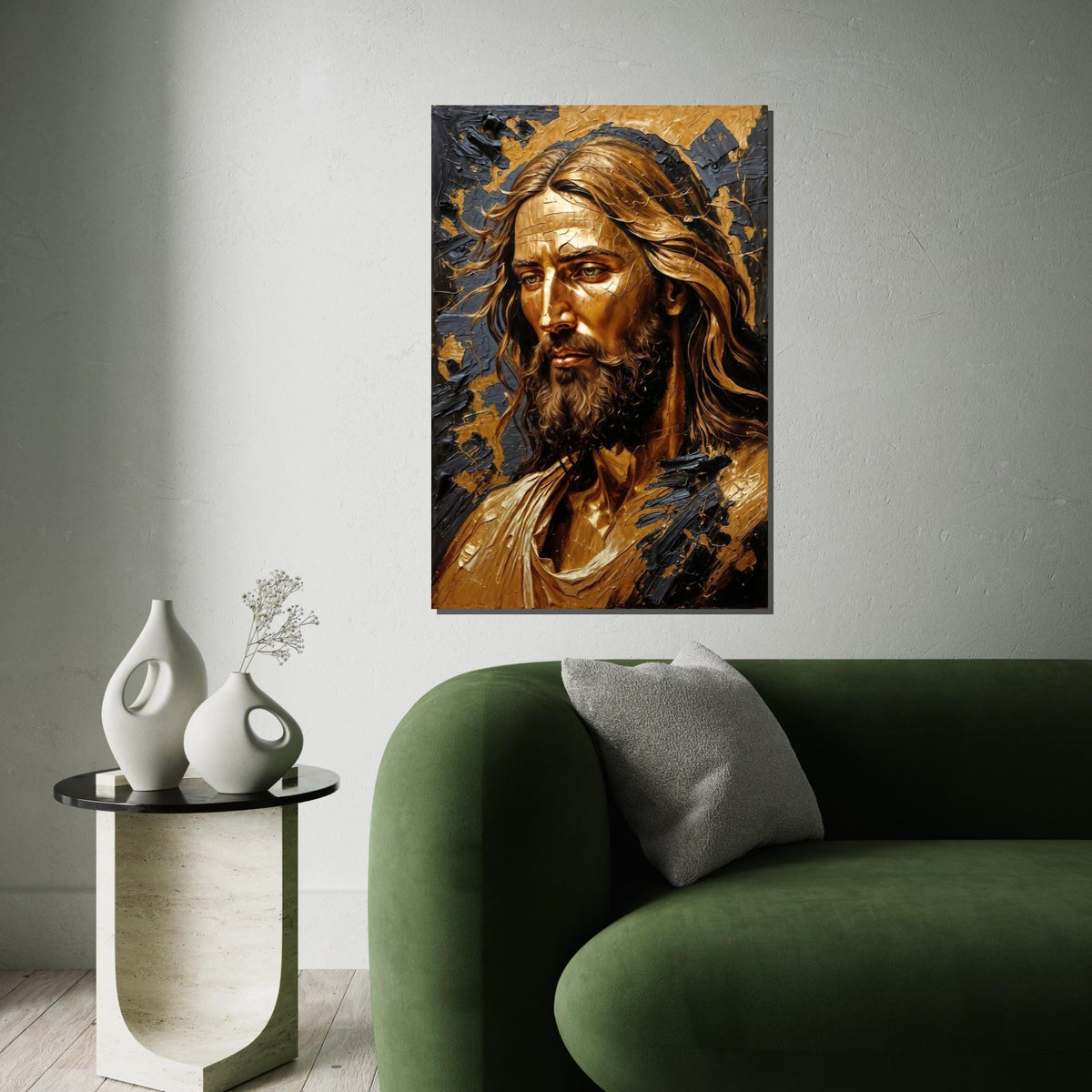 Golden Savior, Jesus Wall Art, Jesus Christ Canvas, Religious Art, Wall Art Canvas Design, Ready To Hang Decoration, Elegant Canvas