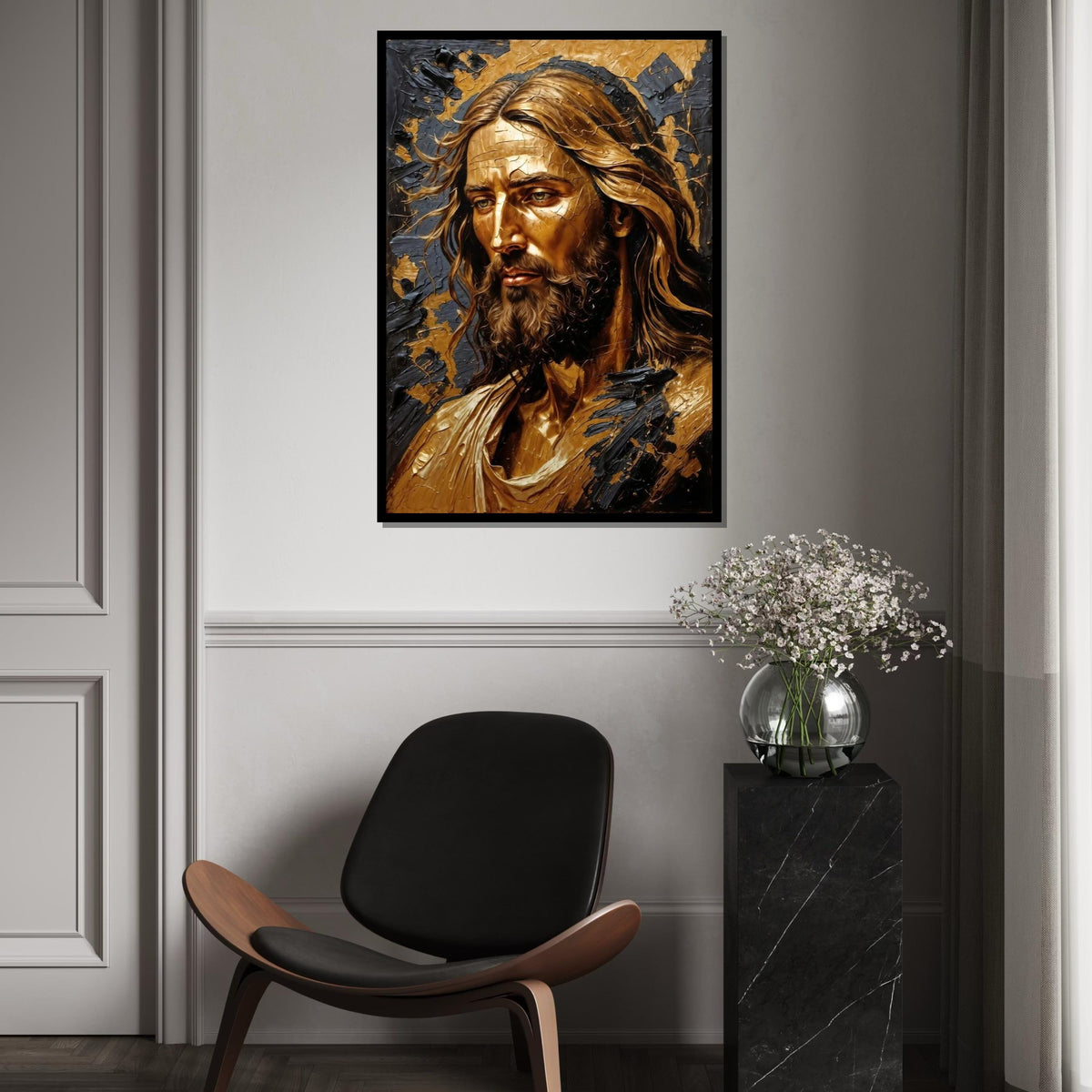 Golden Savior, Jesus Wall Art, Jesus Christ Canvas, Religious Art, Wall Art Canvas Design, Ready To Hang Decoration, Elegant Canvas