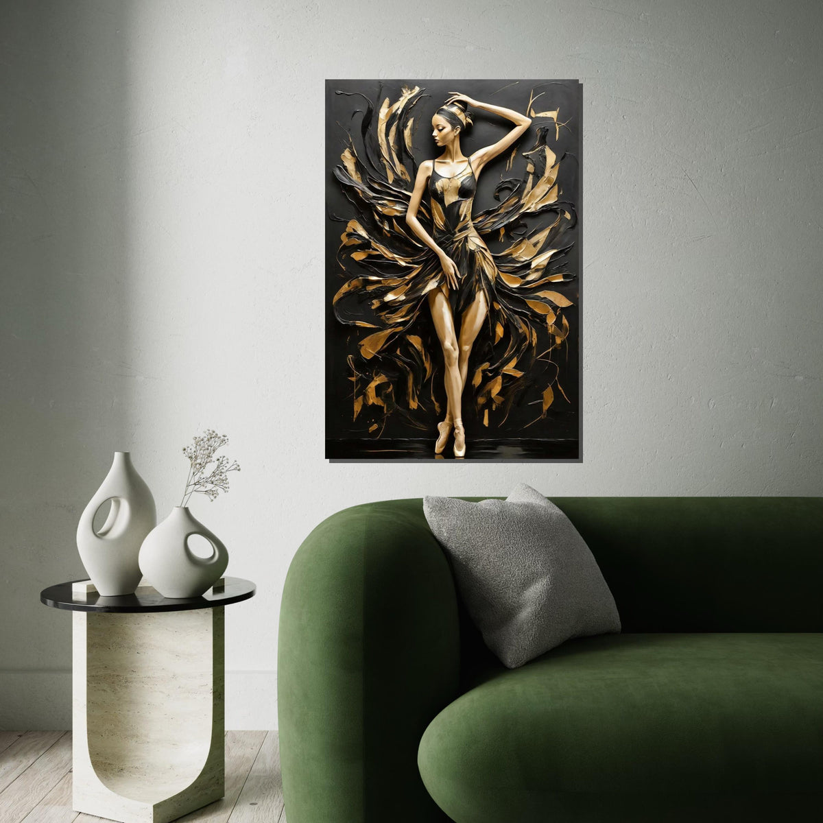 Elegant Ballerina Canvas Art, Dance Wall Art, Black and Gold Canvas, Textured Ballet Decor, Wall Art Canvas Design, Ready to Hang