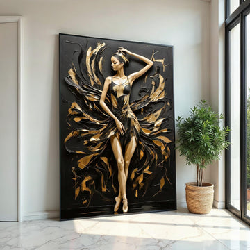 Elegant Ballerina Canvas Art, Dance Wall Art, Black and Gold Canvas, Textured Ballet Decor, Wall Art Canvas Design, Ready to Hang