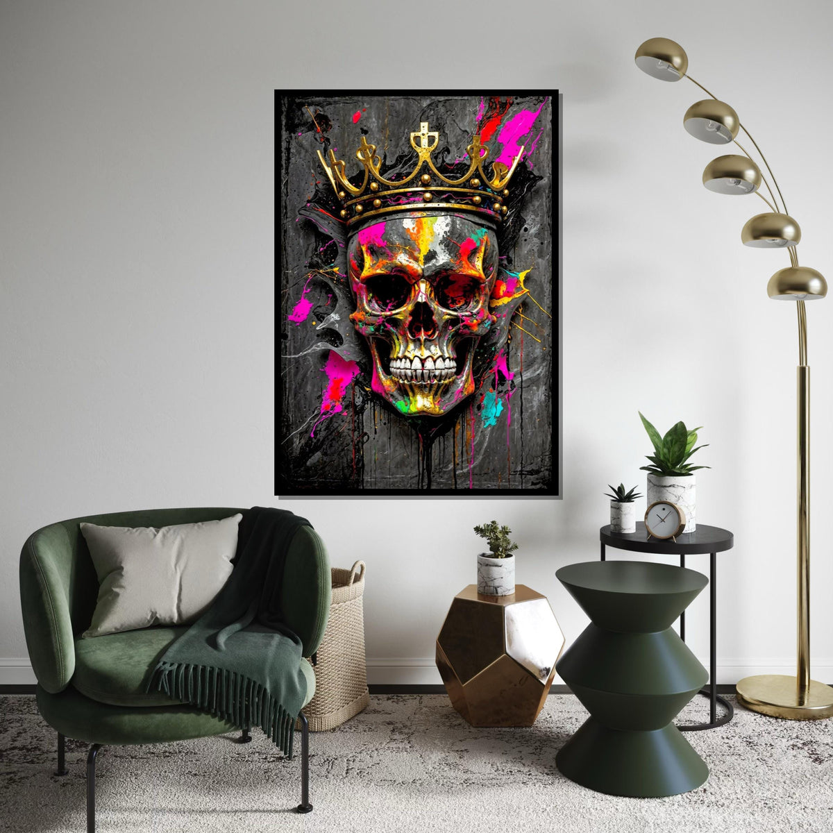 Colorful Skull King Canvas, Multicolor Skull Art, Crowned Skull Wall Print, Wall Art Canvas Design, Ready To Hang Decoration
