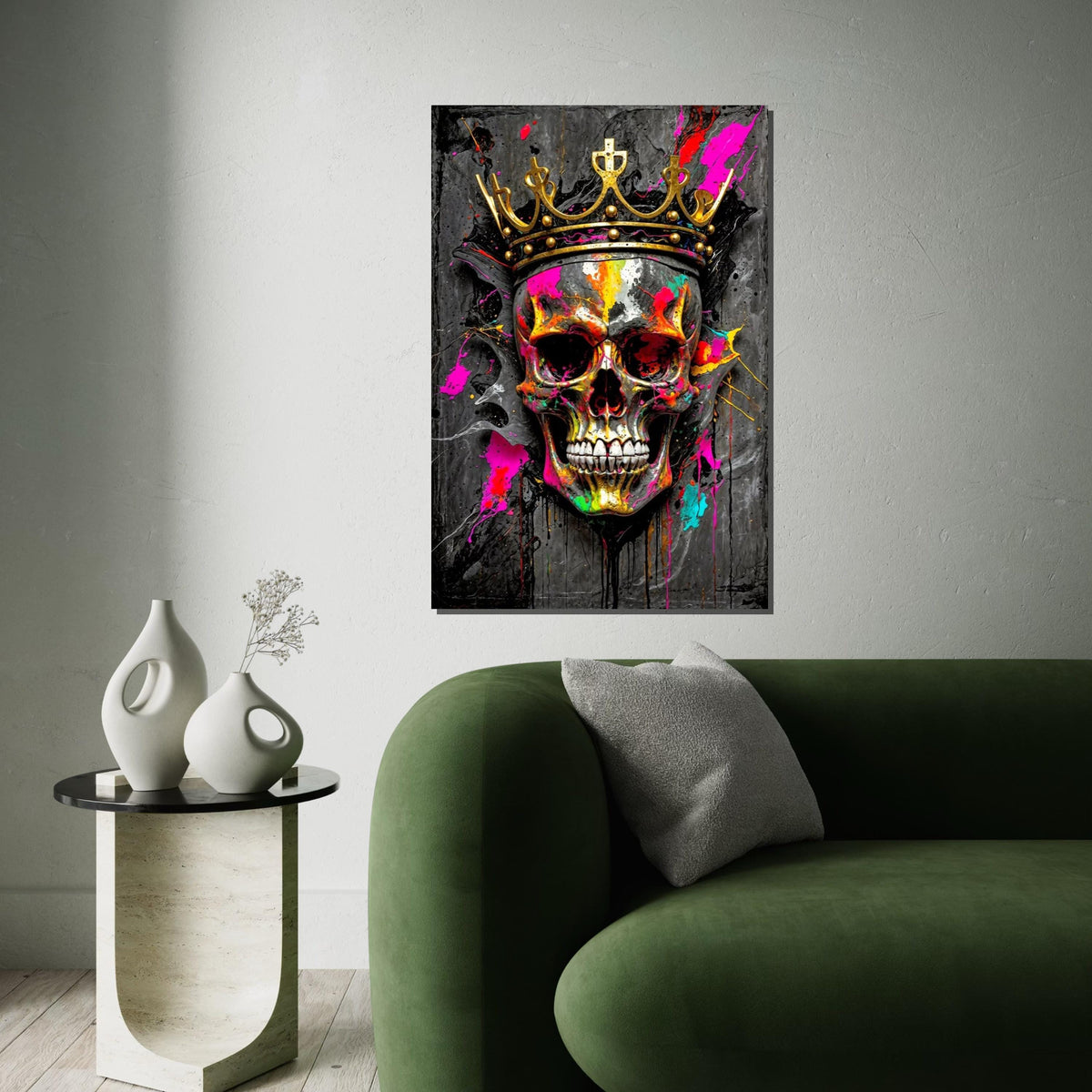 Colorful Skull King Canvas, Multicolor Skull Art, Crowned Skull Wall Print, Wall Art Canvas Design, Ready To Hang Decoration