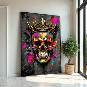 Colorful Skull King Canvas, Multicolor Skull Art, Crowned Skull Wall Print, Wall Art Canvas Design, Ready To Hang Decoration