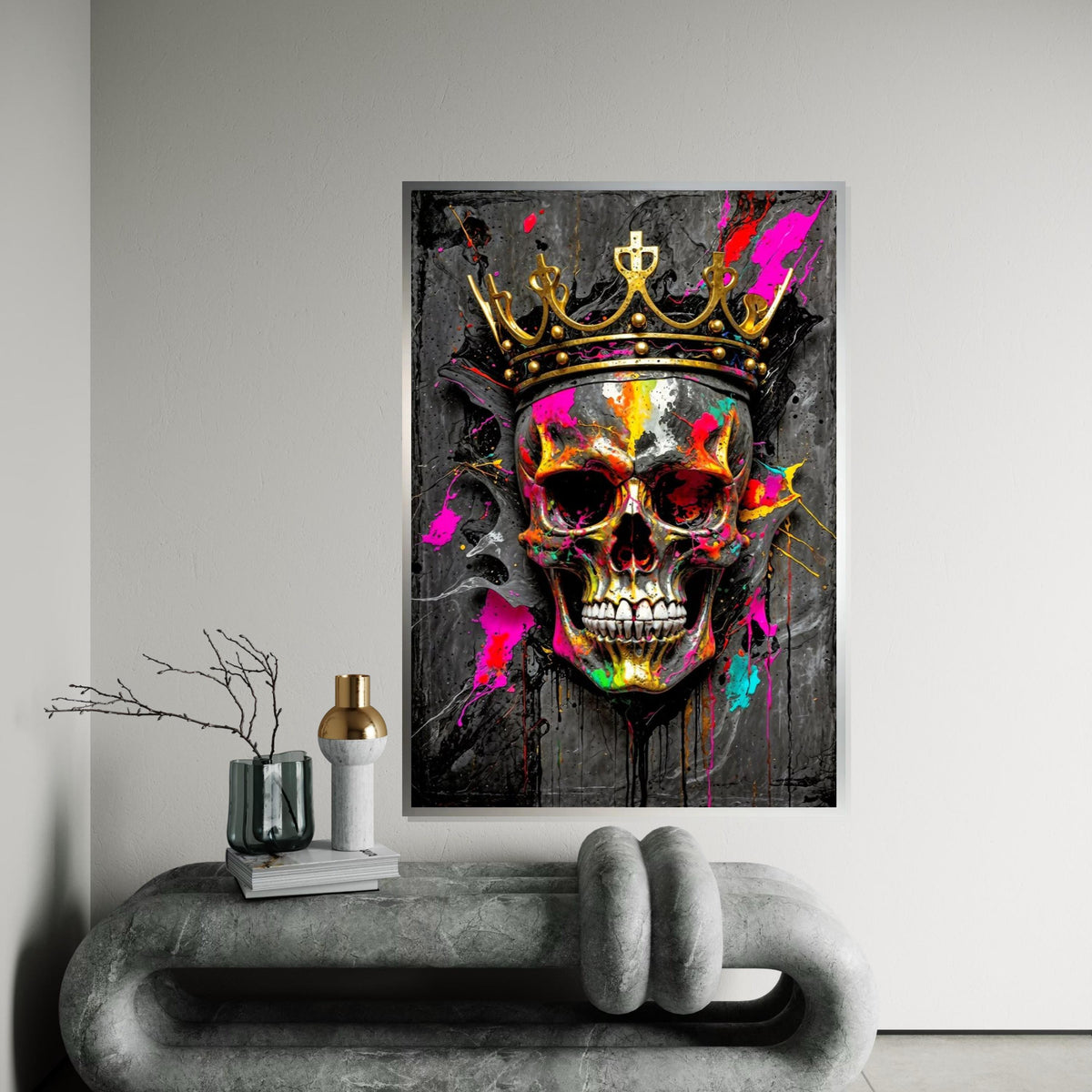 Colorful Skull King Canvas, Multicolor Skull Art, Crowned Skull Wall Print, Wall Art Canvas Design, Ready To Hang Decoration