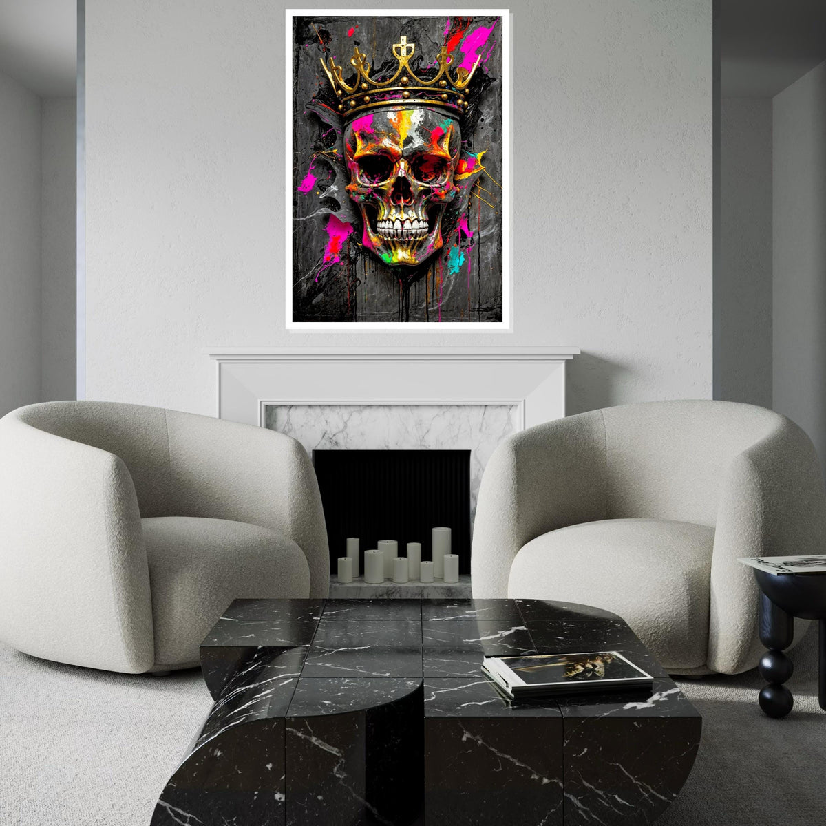 Colorful Skull King Canvas, Multicolor Skull Art, Crowned Skull Wall Print, Wall Art Canvas Design, Ready To Hang Decoration