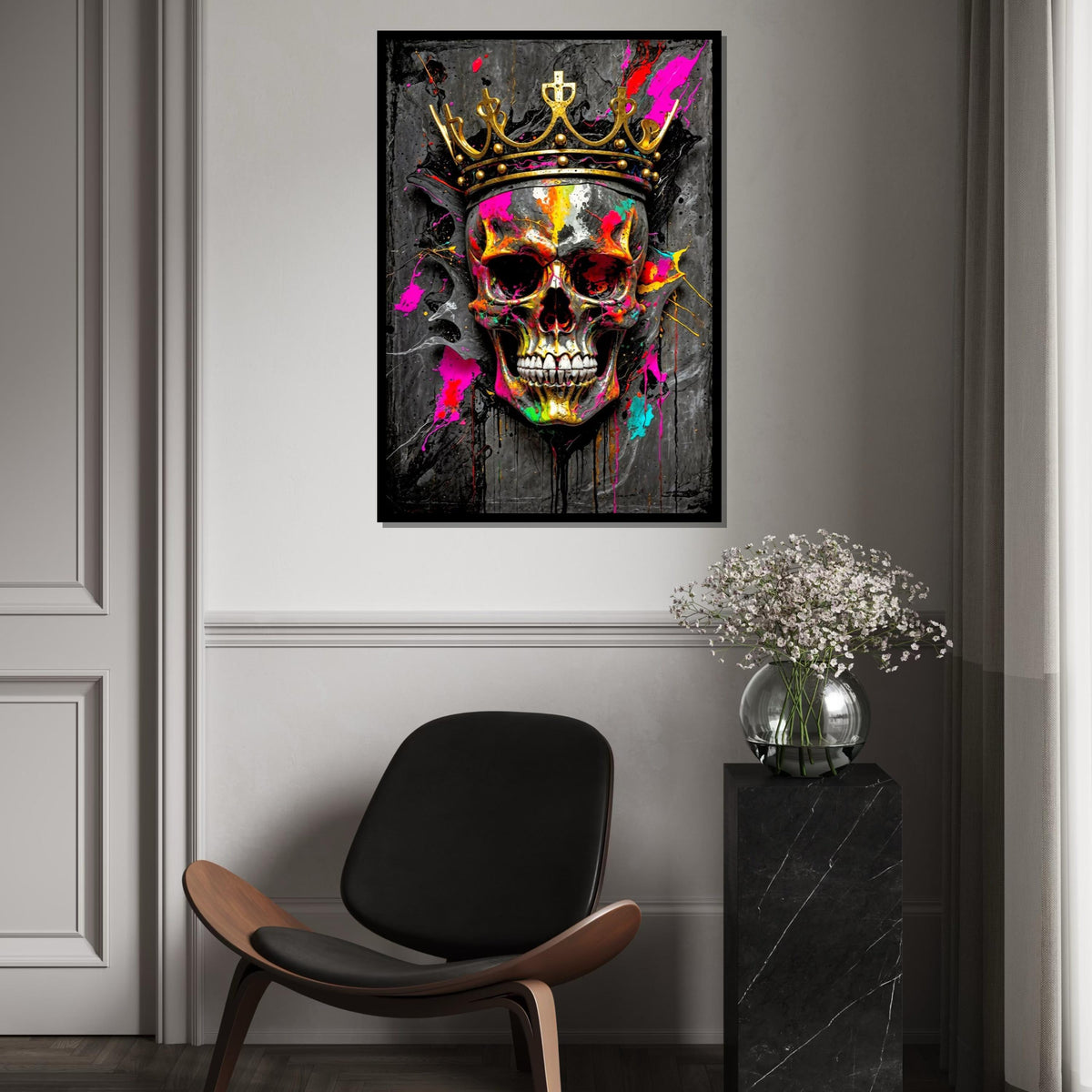 Colorful Skull King Canvas, Multicolor Skull Art, Crowned Skull Wall Print, Wall Art Canvas Design, Ready To Hang Decoration