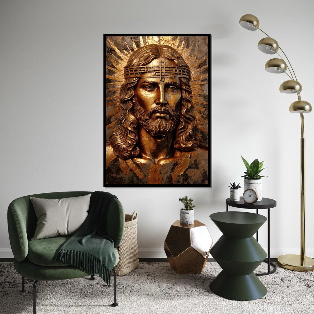 Golden Savior Canvas, Religious Wall Art, Jesus Christ Bronze Effect, Inspirational Canvas Design, Ready To Hang Spiritual Decor