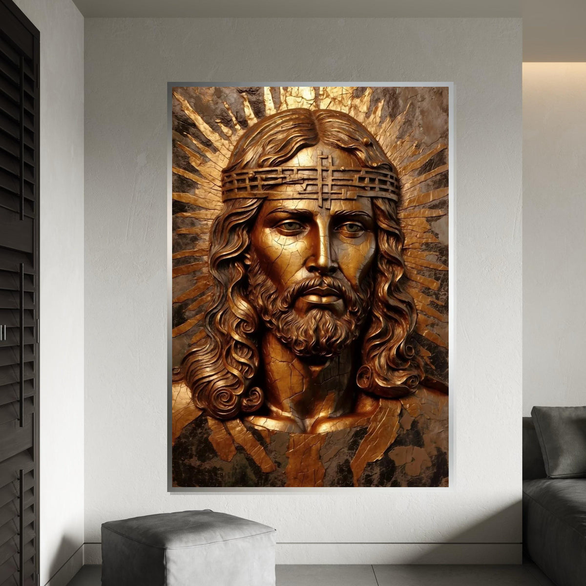Golden Savior Canvas, Religious Wall Art, Jesus Christ Bronze Effect, Inspirational Canvas Design, Ready To Hang Spiritual Decor