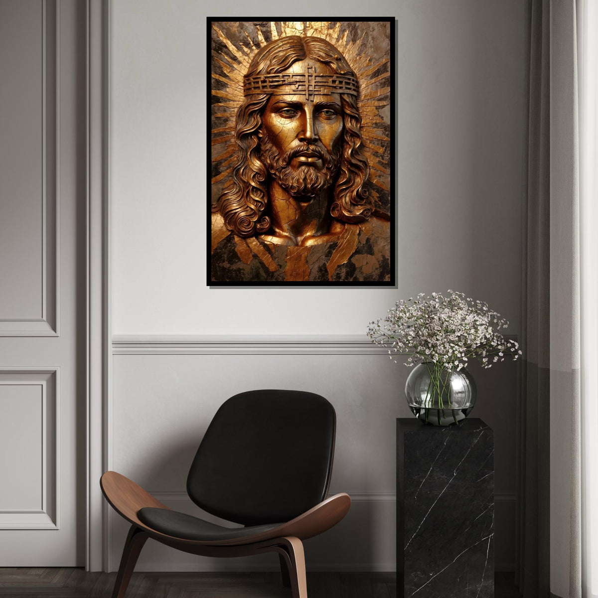 Golden Savior Canvas, Religious Wall Art, Jesus Christ Bronze Effect, Inspirational Canvas Design, Ready To Hang Spiritual Decor