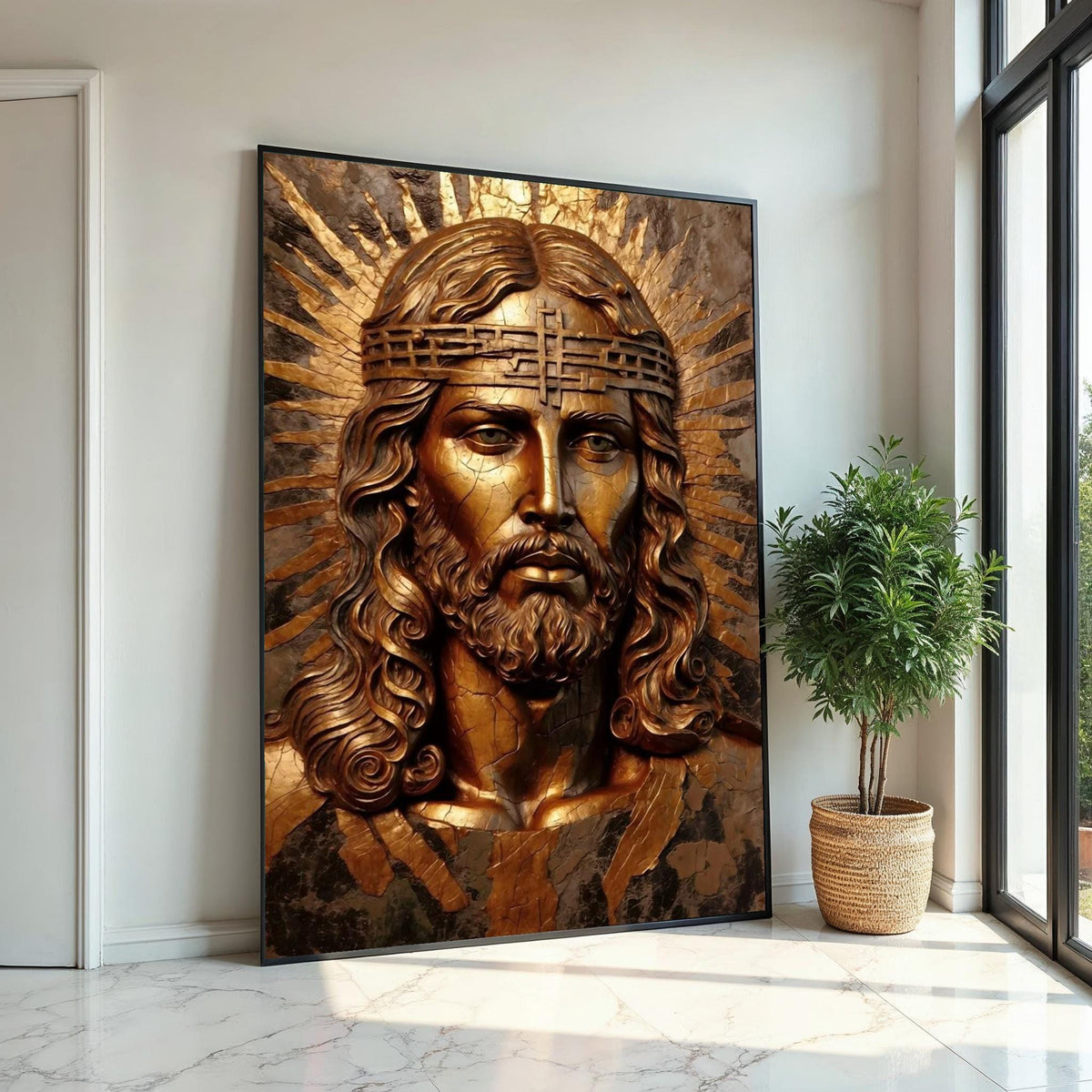 Golden Savior Canvas, Religious Wall Art, Jesus Christ Bronze Effect, Inspirational Canvas Design, Ready To Hang Spiritual Decor
