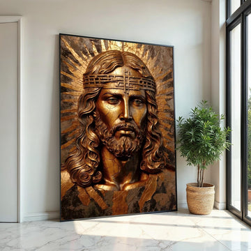 Golden Savior Canvas, Religious Wall Art, Jesus Christ Bronze Effect, Inspirational Canvas Design, Ready To Hang Spiritual Decor
