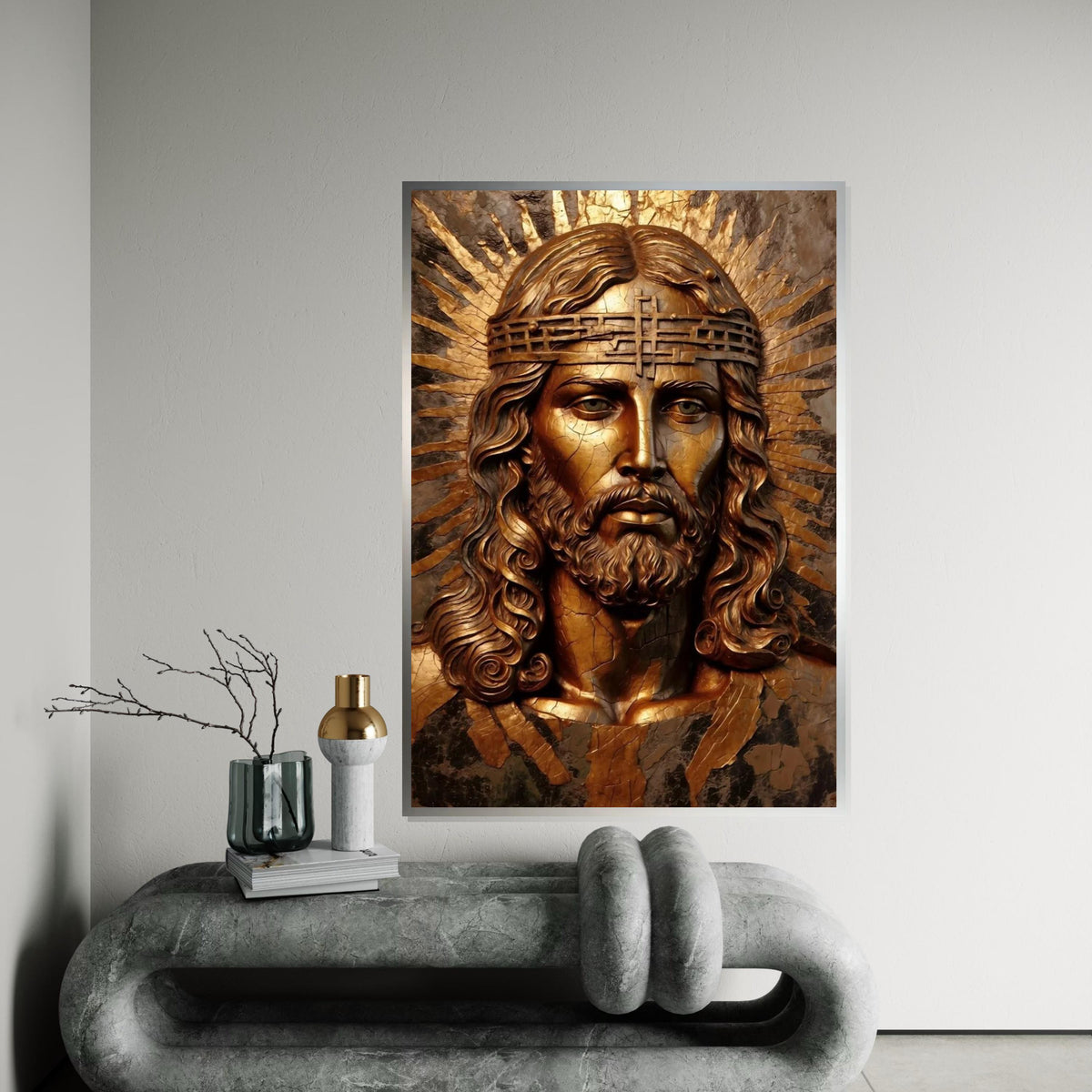Golden Savior Canvas, Religious Wall Art, Jesus Christ Bronze Effect, Inspirational Canvas Design, Ready To Hang Spiritual Decor