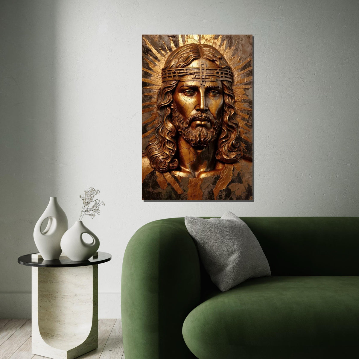 Golden Savior Canvas, Religious Wall Art, Jesus Christ Bronze Effect, Inspirational Canvas Design, Ready To Hang Spiritual Decor