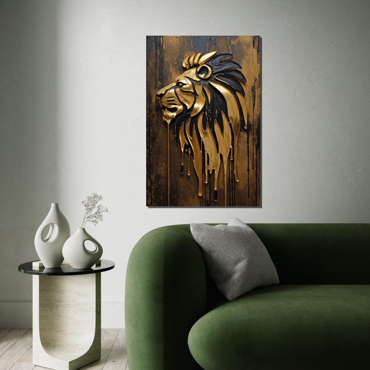 Golden Lion Drip Canvas, Majestic Lion Wall Art, Abstract Lion Poster, Metallic Lion Decor, Wall Art Canvas Design, Ready To Hang