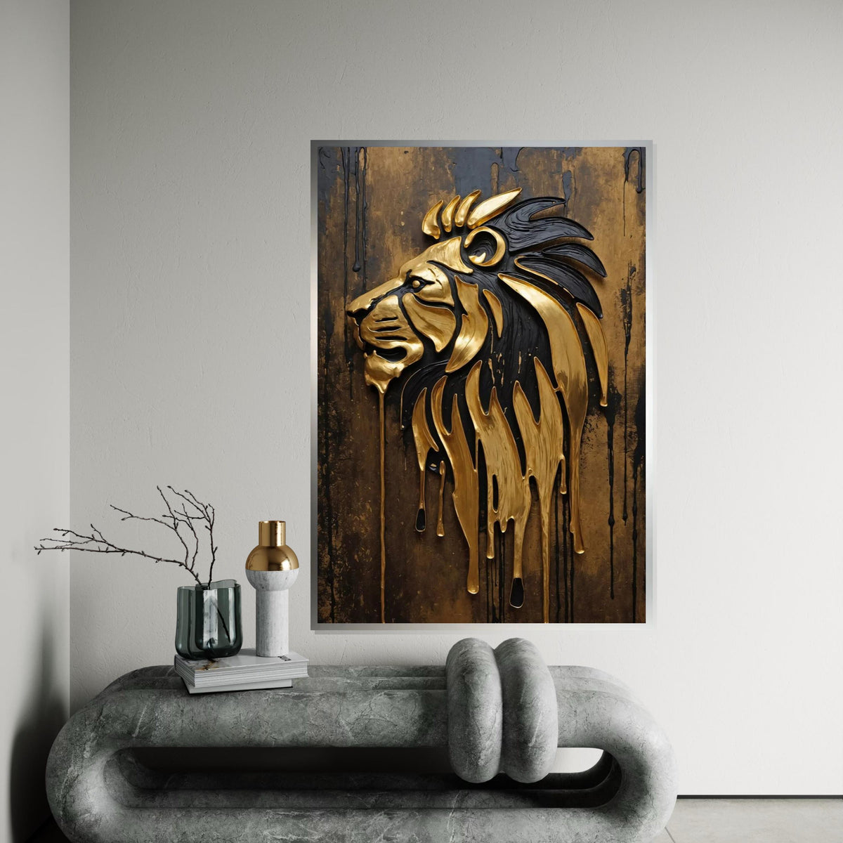Golden Lion Drip Canvas, Majestic Lion Wall Art, Abstract Lion Poster, Metallic Lion Decor, Wall Art Canvas Design, Ready To Hang