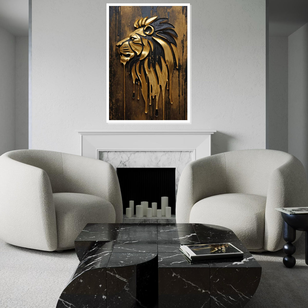 Golden Lion Drip Canvas, Majestic Lion Wall Art, Abstract Lion Poster, Metallic Lion Decor, Wall Art Canvas Design, Ready To Hang