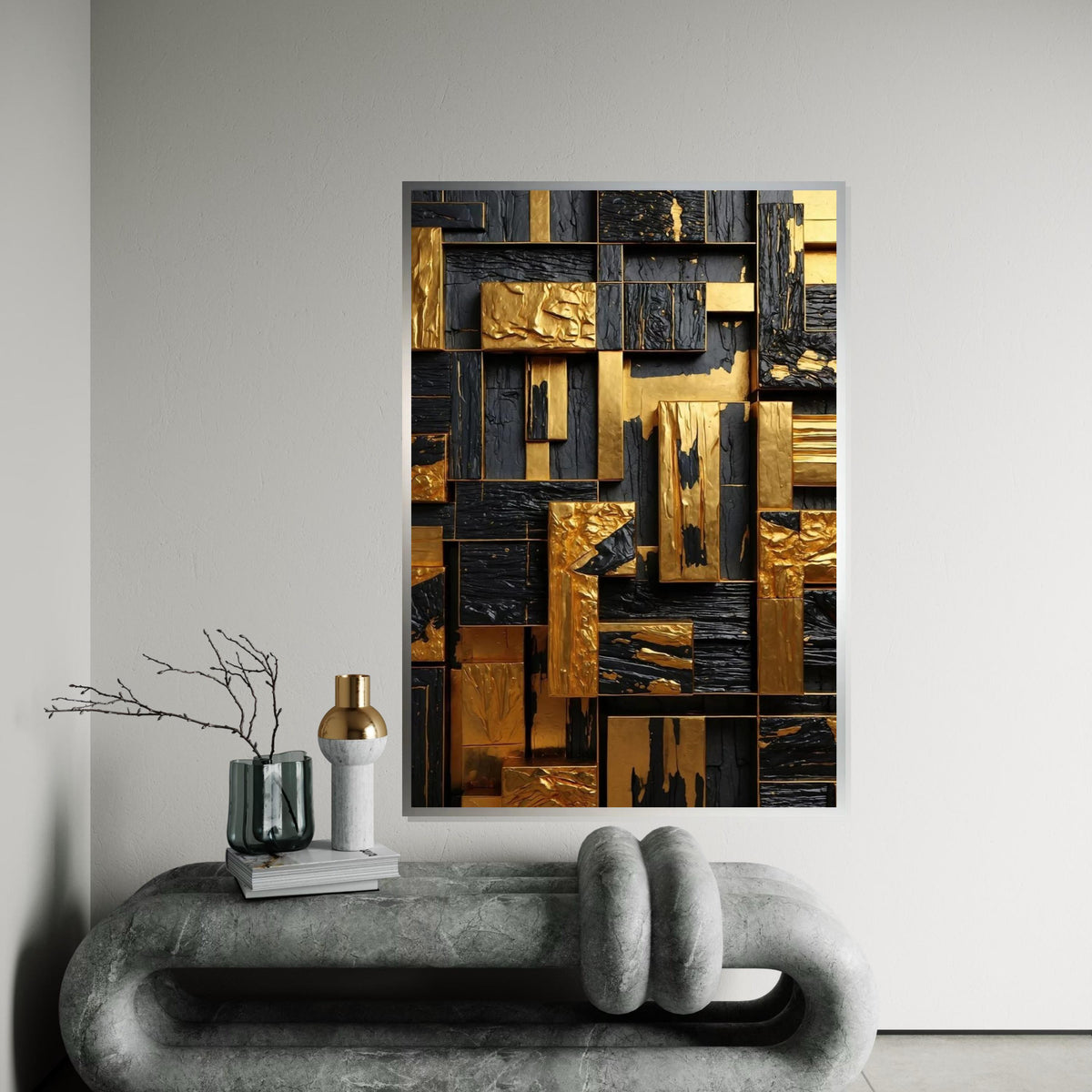 Gold and Black Geometric Canvas Art, Abstract Wall Art, Textured Design, Modern Art Canvas, Wall Decor, Ready to Hang Decoration