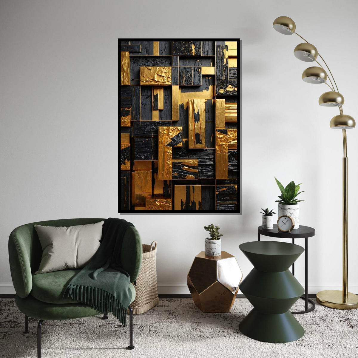 Gold and Black Geometric Canvas Art, Abstract Wall Art, Textured Design, Modern Art Canvas, Wall Decor, Ready to Hang Decoration