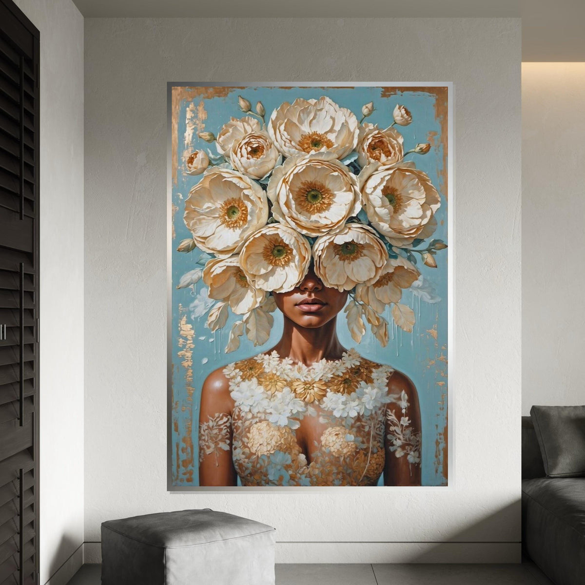 Floral Lady Canvas Art, Flower Head Woman Wall Art, Botanical Beauty Print, Wall Art Canvas Design, Ready to Hang Home Decoration