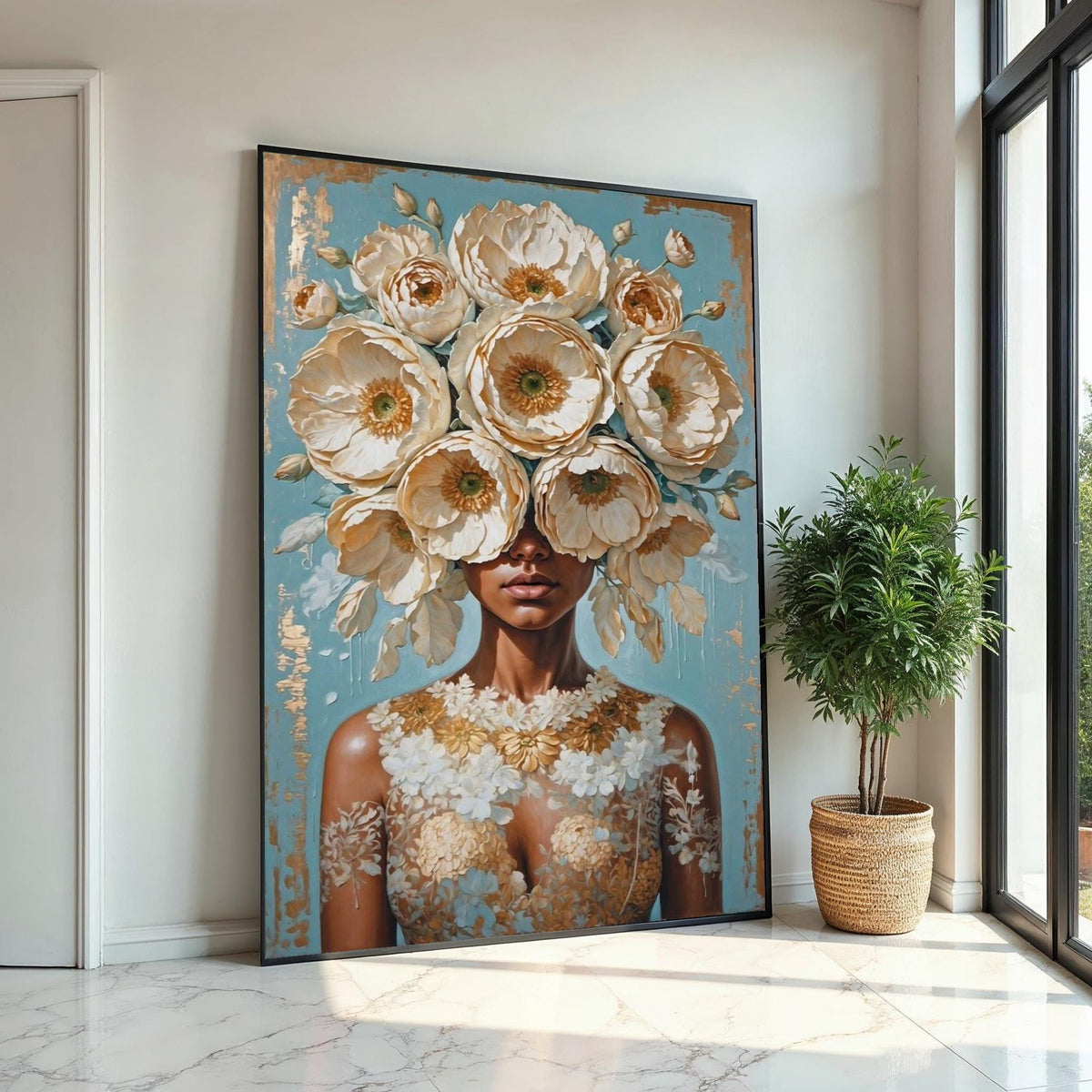 Floral Lady Canvas Art, Flower Head Woman Wall Art, Botanical Beauty Print, Wall Art Canvas Design, Ready to Hang Home Decoration