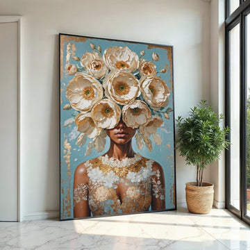 Floral Lady Canvas Art, Flower Head Woman Wall Art, Botanical Beauty Print, Wall Art Canvas Design, Ready to Hang Home Decoration