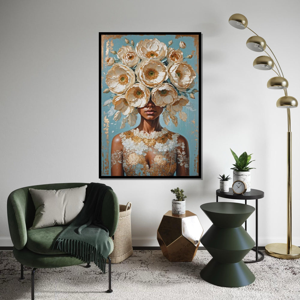 Floral Lady Canvas Art, Flower Head Woman Wall Art, Botanical Beauty Print, Wall Art Canvas Design, Ready to Hang Home Decoration