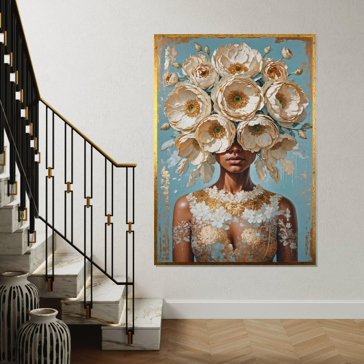 Floral Lady Canvas Art, Flower Head Woman Wall Art, Botanical Beauty Print, Wall Art Canvas Design, Ready to Hang Home Decoration
