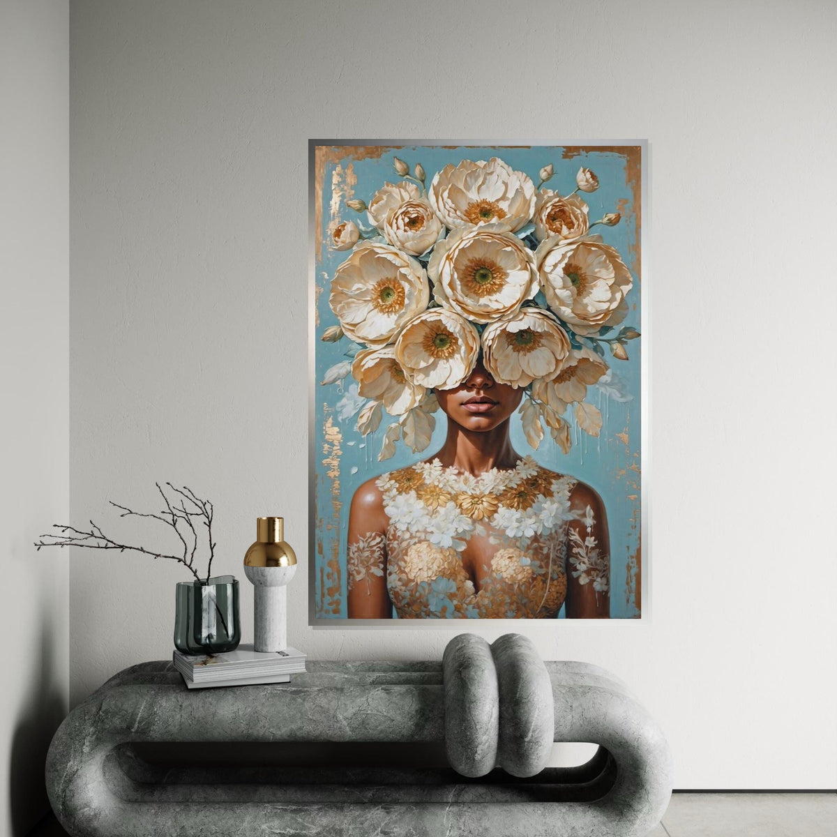 Floral Lady Canvas Art, Flower Head Woman Wall Art, Botanical Beauty Print, Wall Art Canvas Design, Ready to Hang Home Decoration