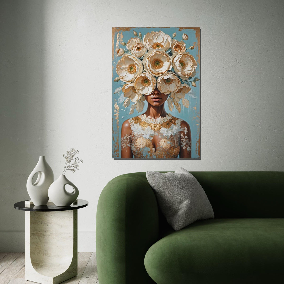 Floral Lady Canvas Art, Flower Head Woman Wall Art, Botanical Beauty Print, Wall Art Canvas Design, Ready to Hang Home Decoration