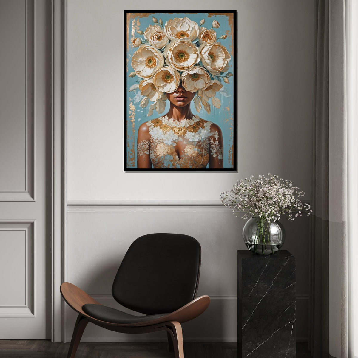 Floral Lady Canvas Art, Flower Head Woman Wall Art, Botanical Beauty Print, Wall Art Canvas Design, Ready to Hang Home Decoration
