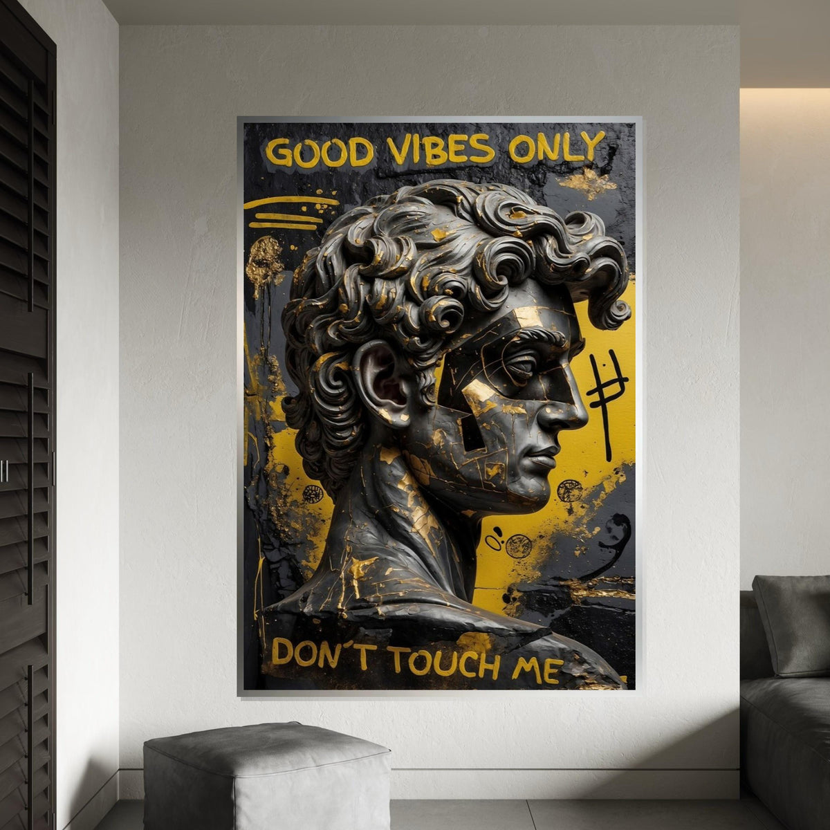 Abstract David Sculpture Canvas, Modern Michelangelo Wall Art, Graffiti Style Canvas Print, Artistic Decor, Ready to Hang Design