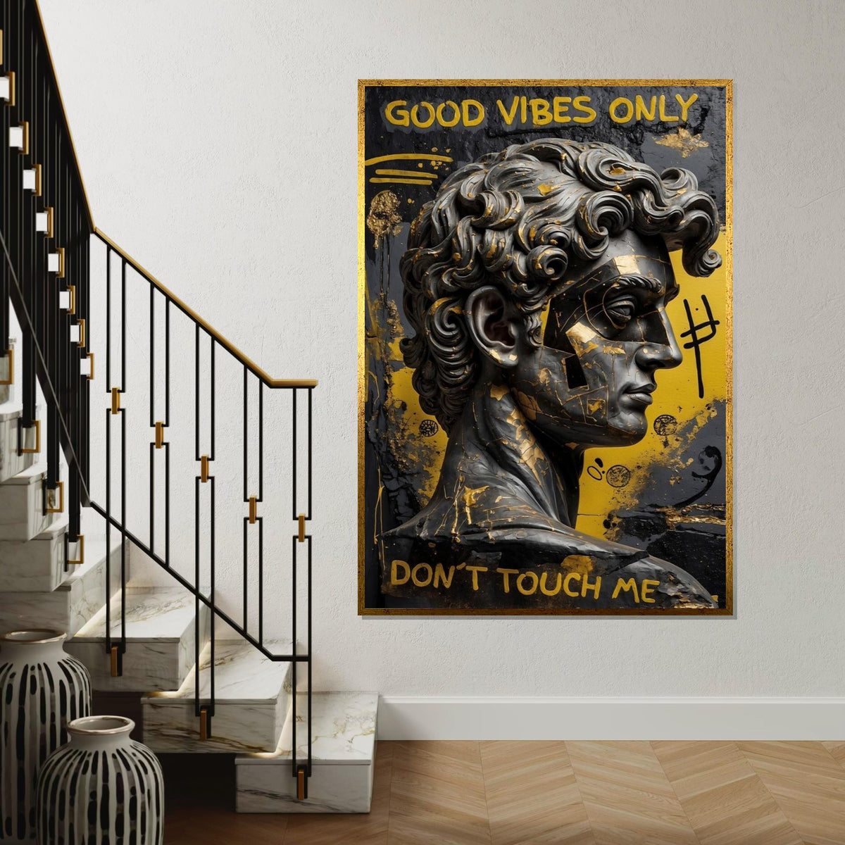 Abstract David Sculpture Canvas, Modern Michelangelo Wall Art, Graffiti Style Canvas Print, Artistic Decor, Ready to Hang Design