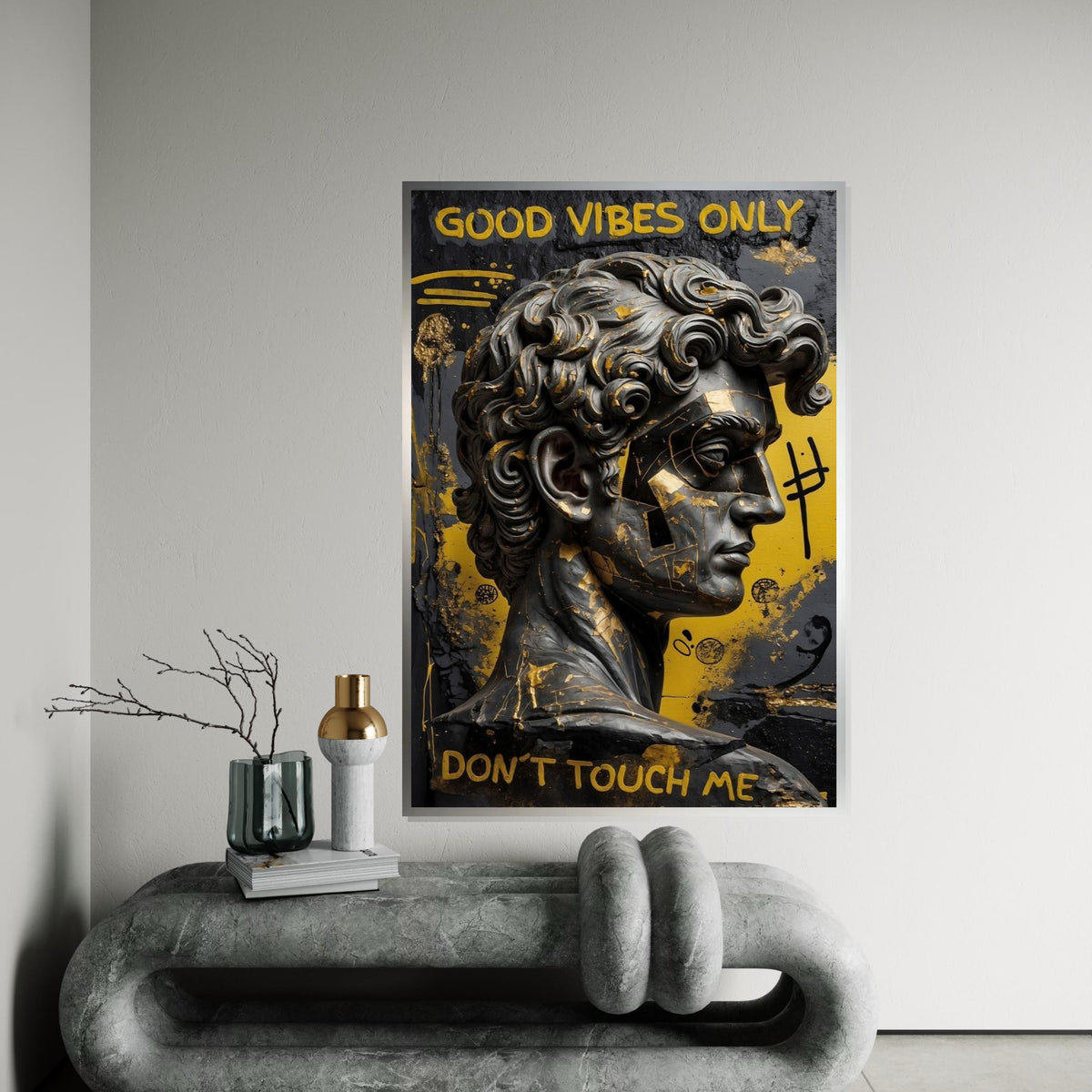 Abstract David Sculpture Canvas, Modern Michelangelo Wall Art, Graffiti Style Canvas Print, Artistic Decor, Ready to Hang Design