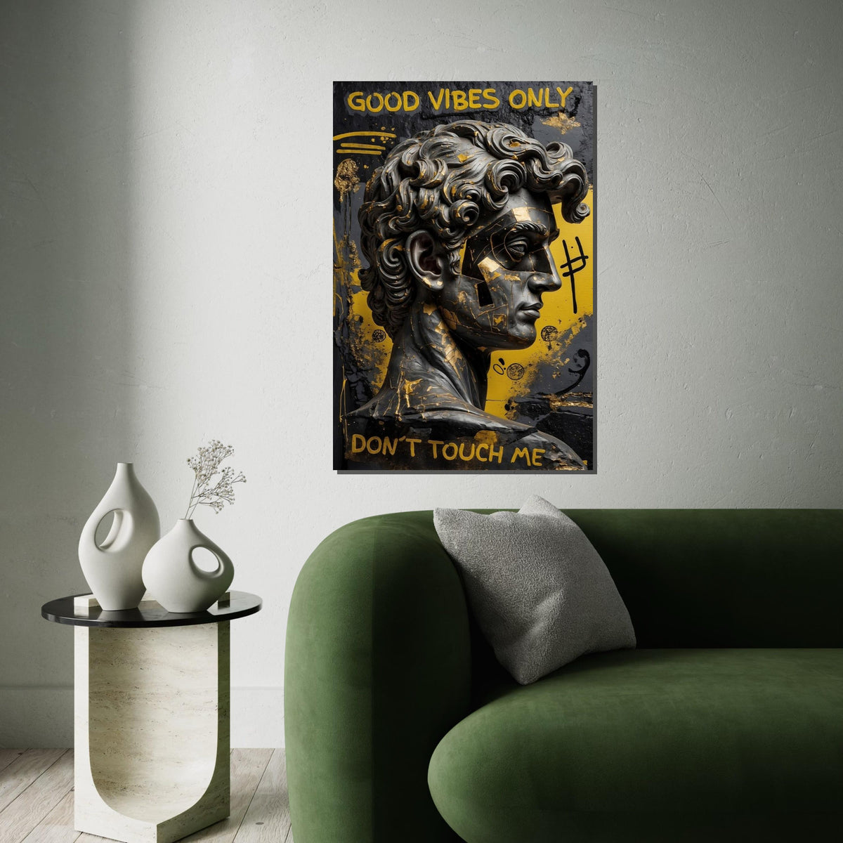 Abstract David Sculpture Canvas, Modern Michelangelo Wall Art, Graffiti Style Canvas Print, Artistic Decor, Ready to Hang Design