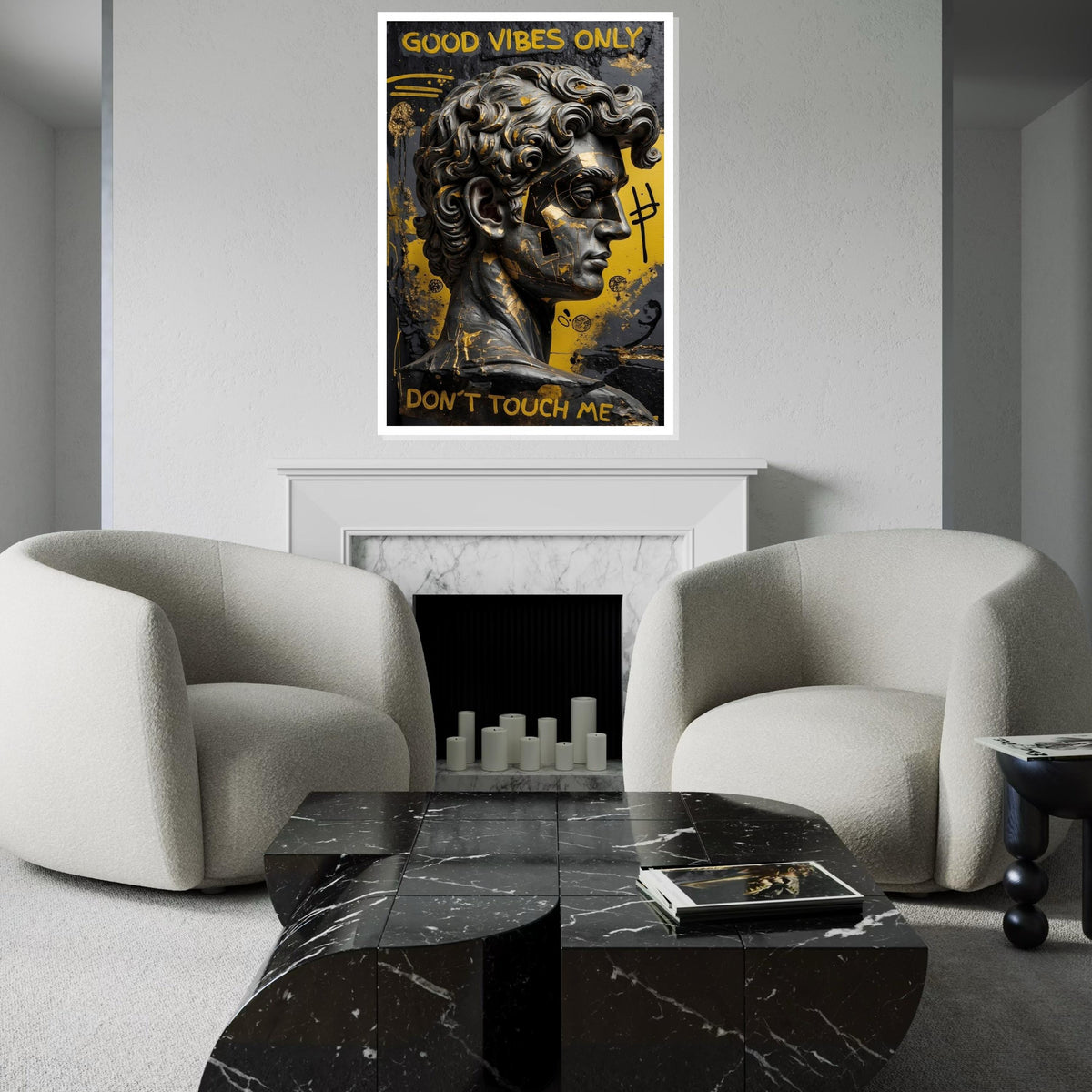 Abstract David Sculpture Canvas, Modern Michelangelo Wall Art, Graffiti Style Canvas Print, Artistic Decor, Ready to Hang Design
