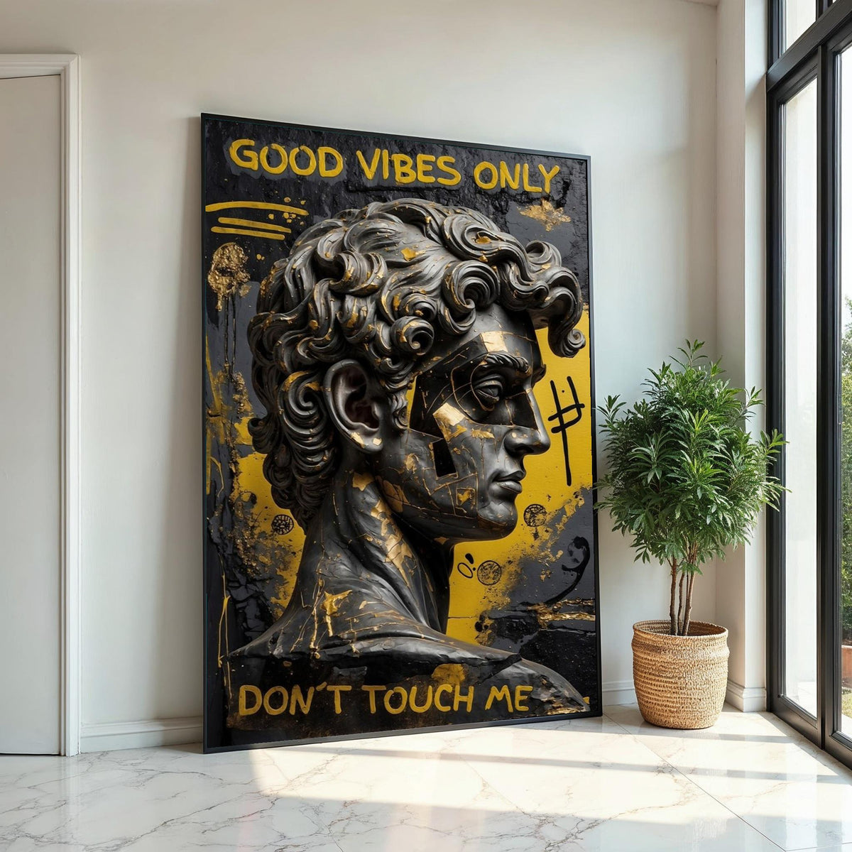 Abstract David Sculpture Canvas, Modern Michelangelo Wall Art, Graffiti Style Canvas Print, Artistic Decor, Ready to Hang Design
