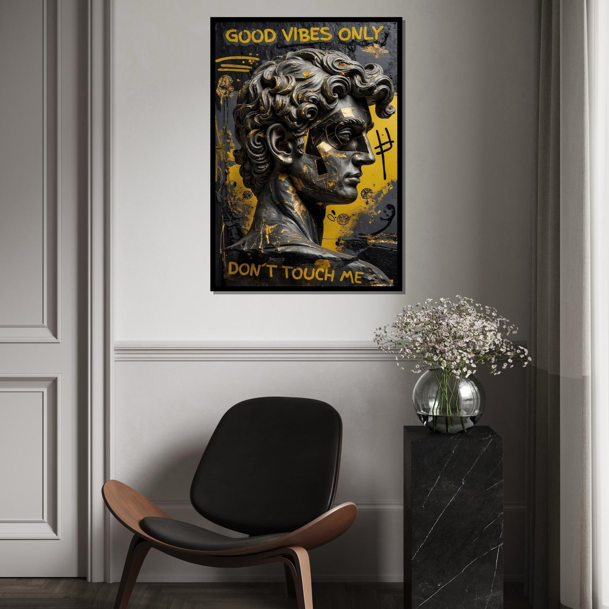 Abstract David Sculpture Canvas, Modern Michelangelo Wall Art, Graffiti Style Canvas Print, Artistic Decor, Ready to Hang Design