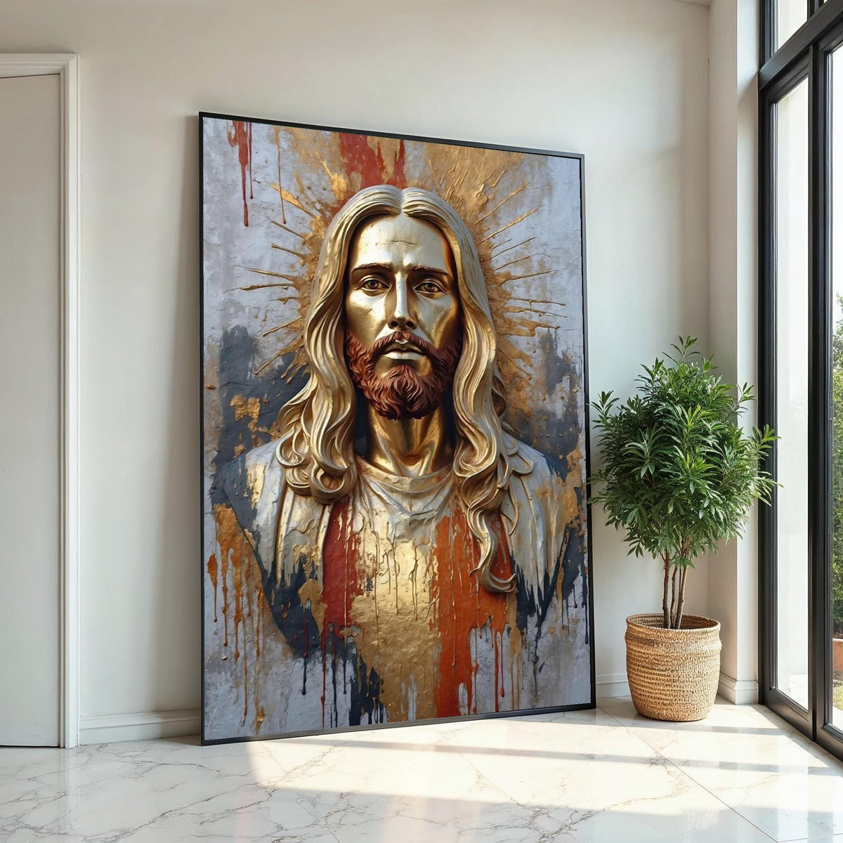 Golden Portrait of Divinity Canvas, Religious Art, Spiritual Wall Art, Textured Canvas Design, Ready to Hang Decoration