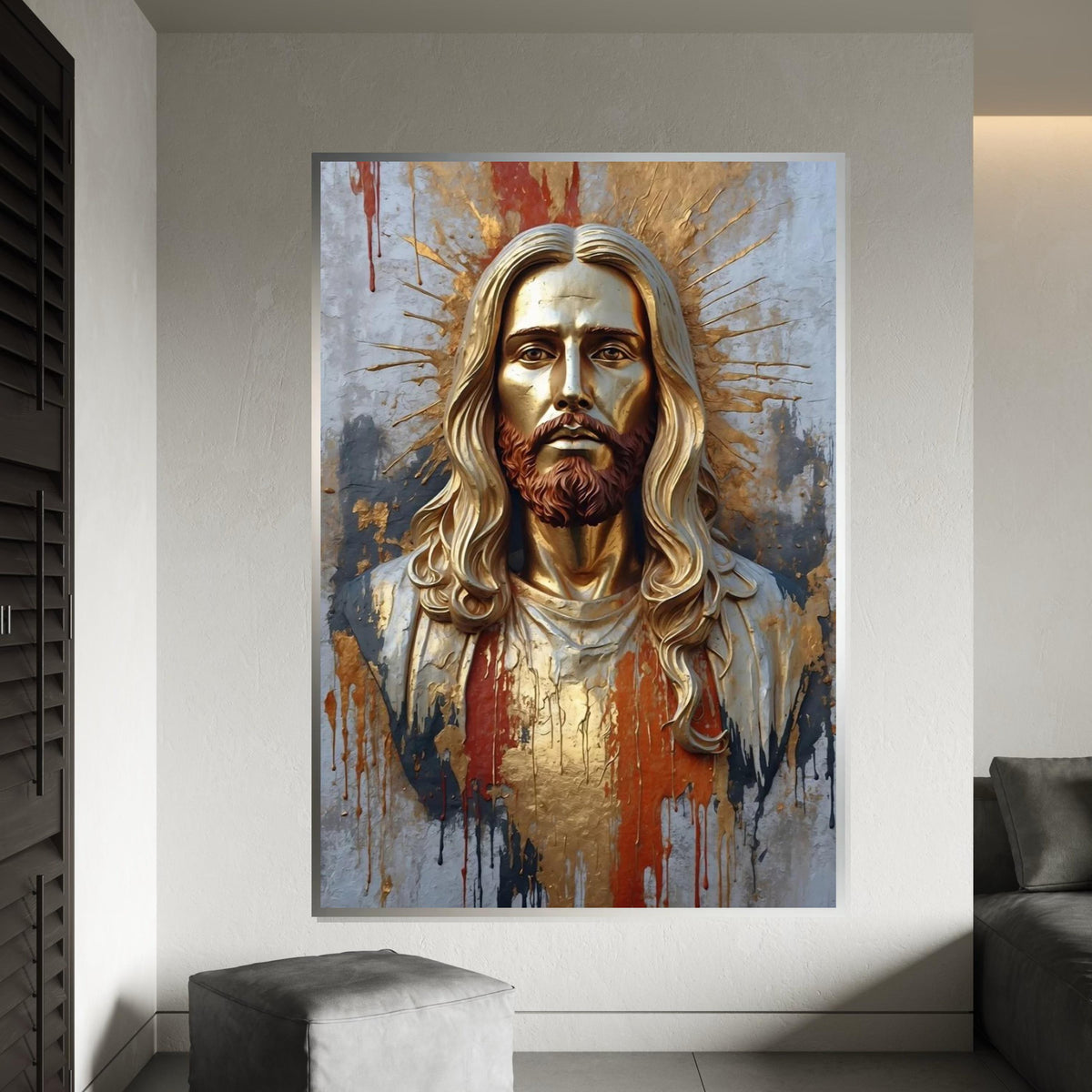 Golden Portrait of Divinity Canvas, Religious Art, Spiritual Wall Art, Textured Canvas Design, Ready to Hang Decoration