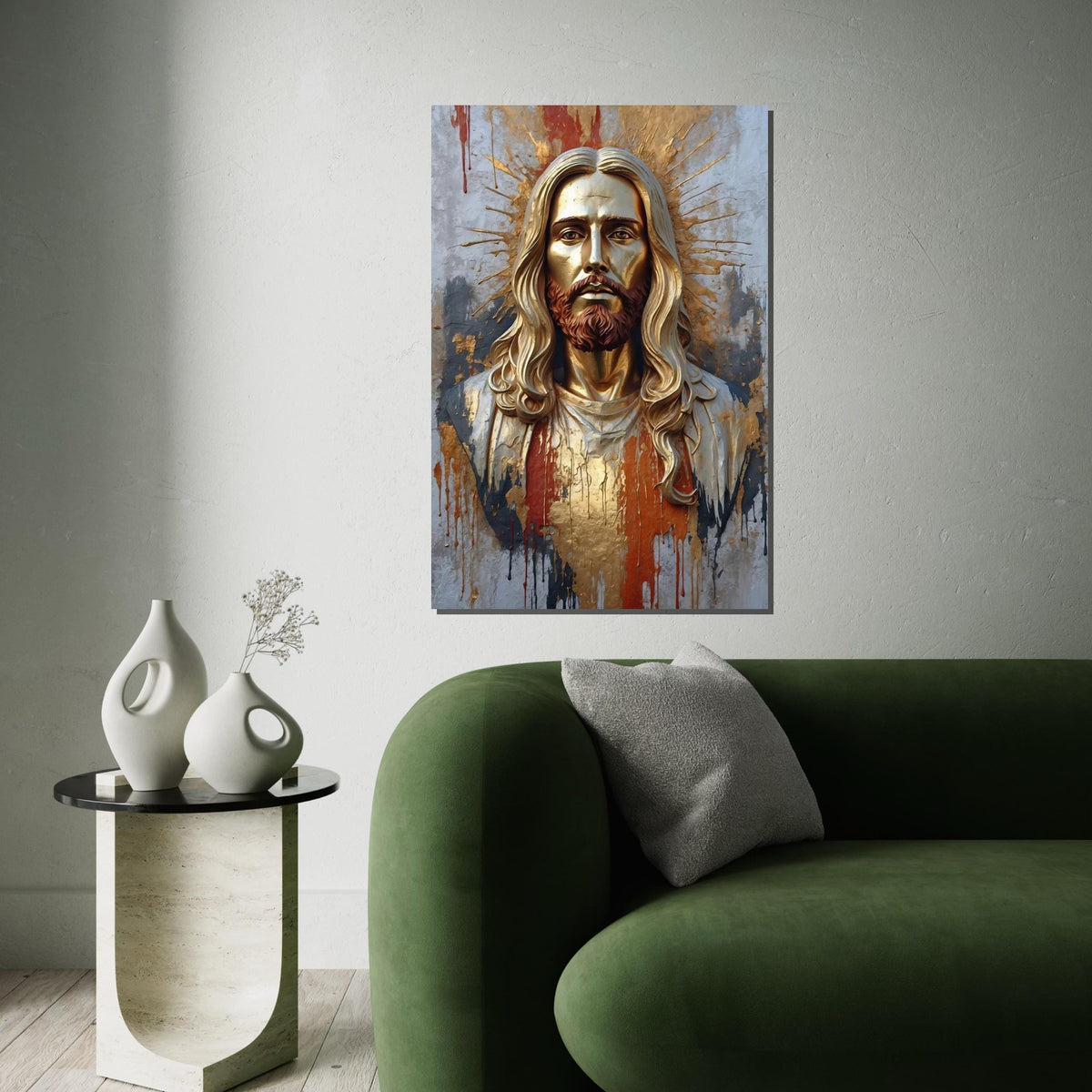 Golden Portrait of Divinity Canvas, Religious Art, Spiritual Wall Art, Textured Canvas Design, Ready to Hang Decoration
