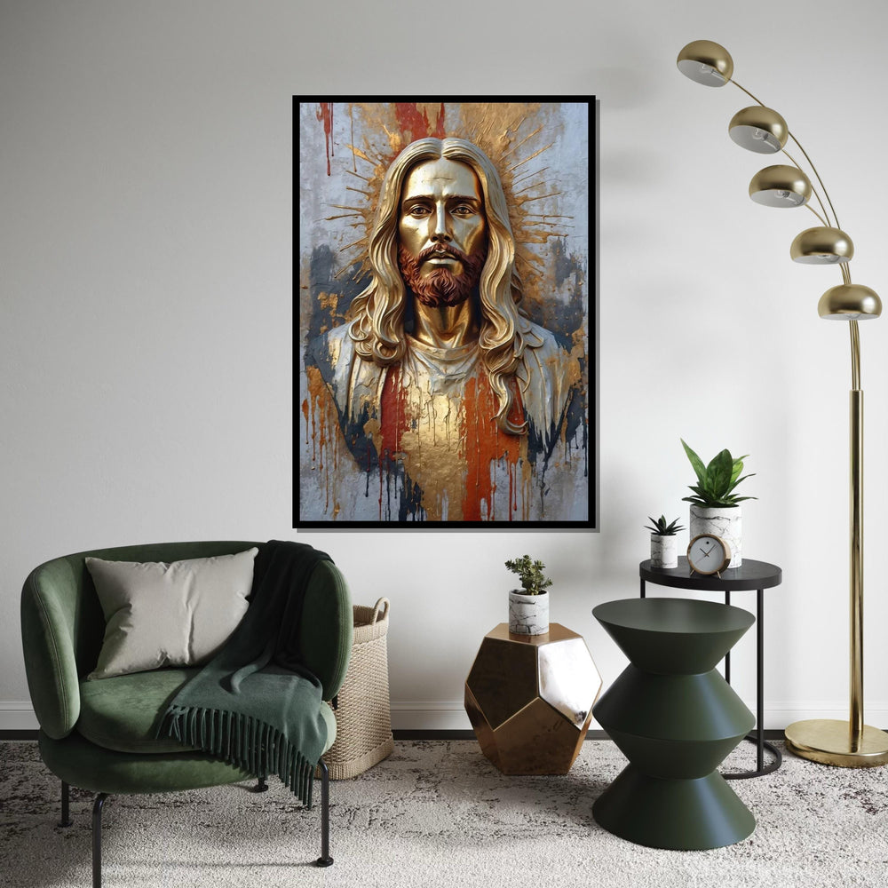 Golden Portrait of Divinity Canvas, Religious Art, Spiritual Wall Art, Textured Canvas Design, Ready to Hang Decoration