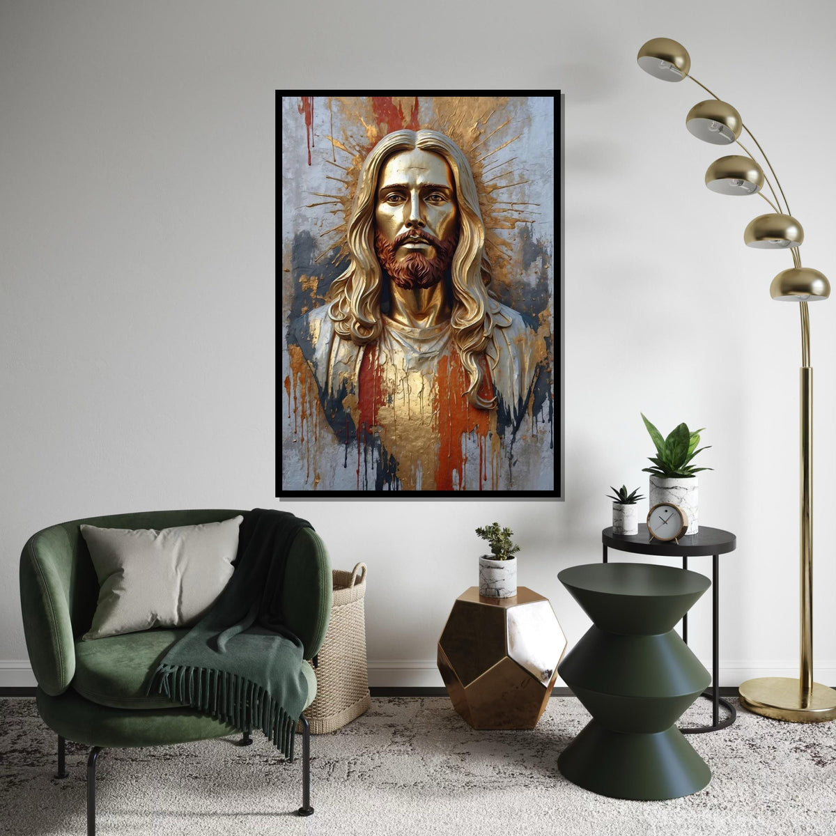 Golden Portrait of Divinity Canvas, Religious Art, Spiritual Wall Art, Textured Canvas Design, Ready to Hang Decoration
