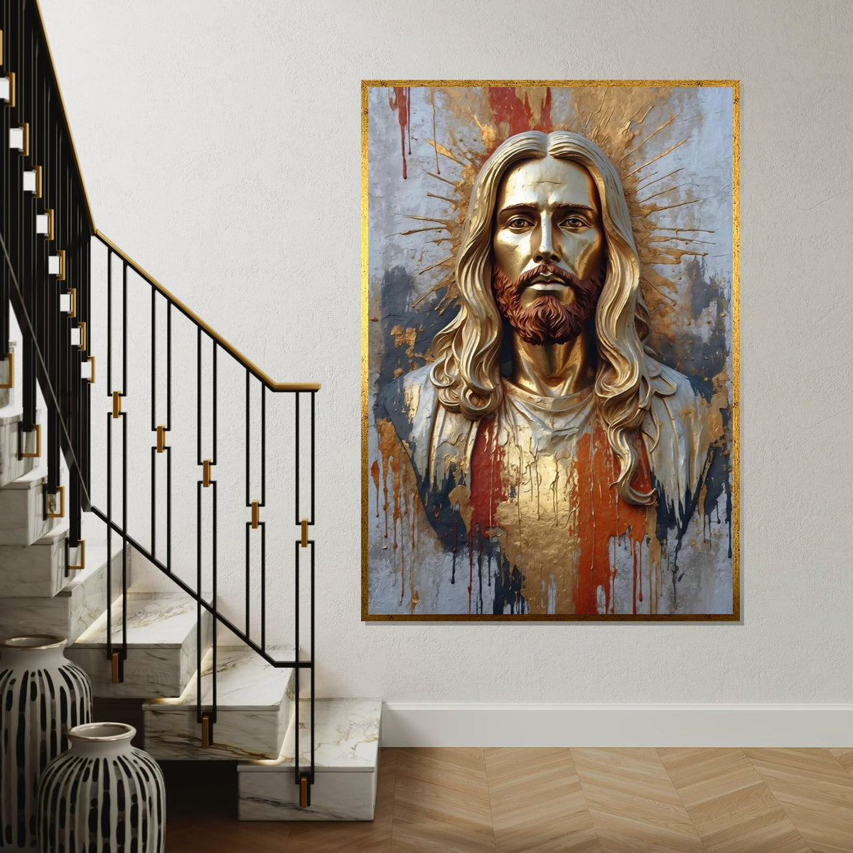 Golden Portrait of Divinity Canvas, Religious Art, Spiritual Wall Art, Textured Canvas Design, Ready to Hang Decoration
