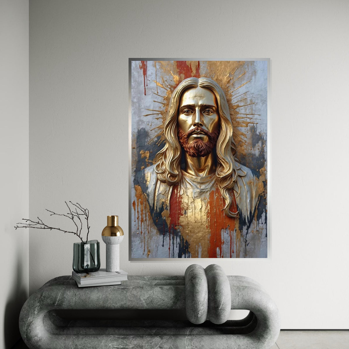 Golden Portrait of Divinity Canvas, Religious Art, Spiritual Wall Art, Textured Canvas Design, Ready to Hang Decoration